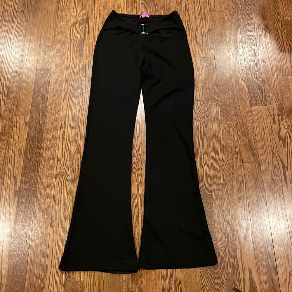 EDIKTED low rise cutout black flare pant with Silver Buckle Tight Fit size small